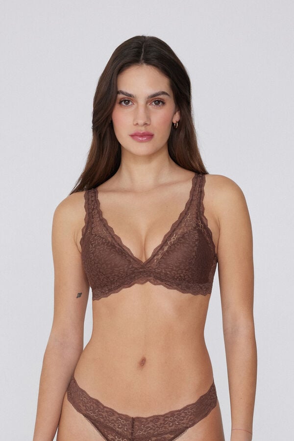 Tezenis Sujetador triángulo de encaje reciclado Havana