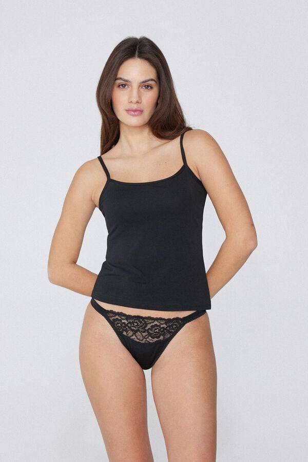 Tezenis Tanga Con Tira Lateral De Microfibra Y Encaje