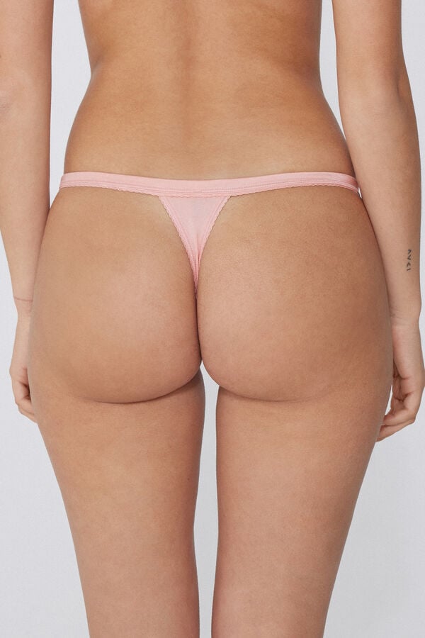 Tezenis Tanga Con Tira Lateral De Microfibra Y Encaje