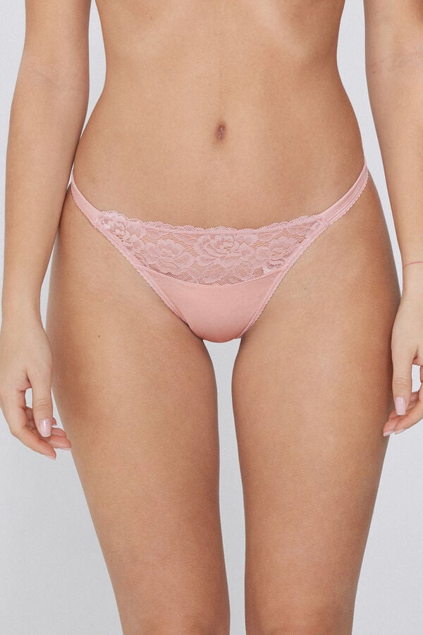 Tezenis Tanga Con Tira Lateral De Microfibra Y Encaje