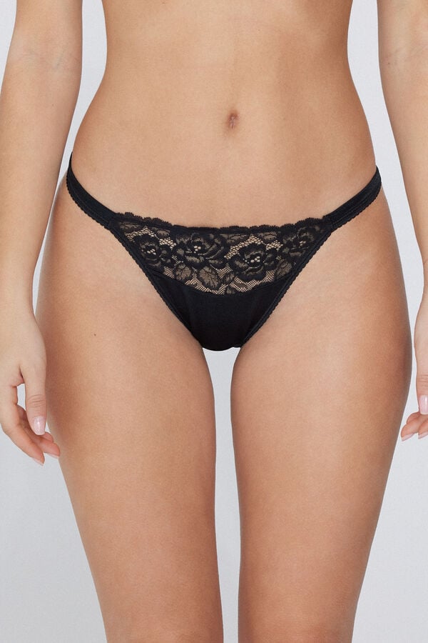Tezenis Tanga Con Tira Lateral De Microfibra Y Encaje