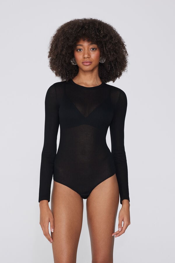 Tezenis Body Manga Larga Cuello Redondo Canalé