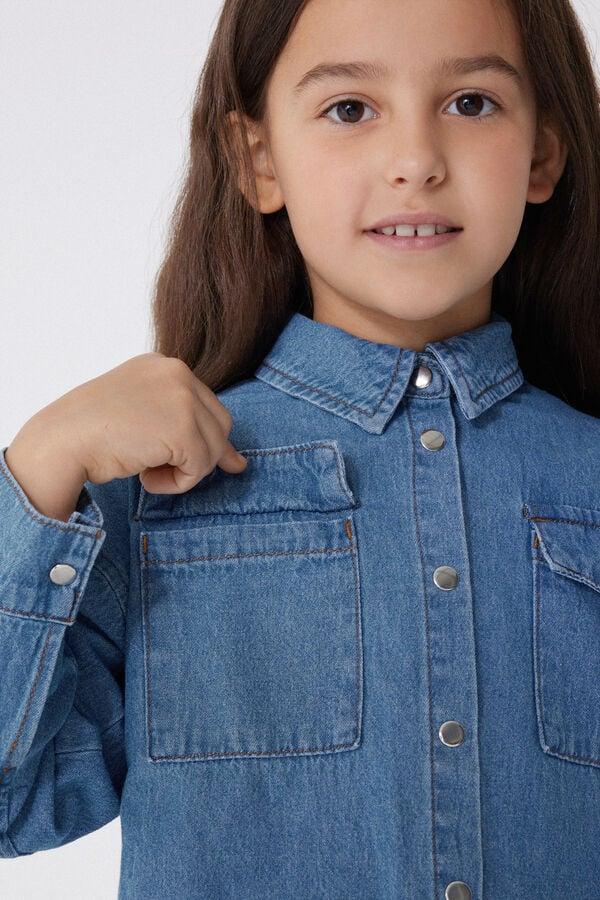 Tezenis Camisa De Denim De Manga Larga Para Niña