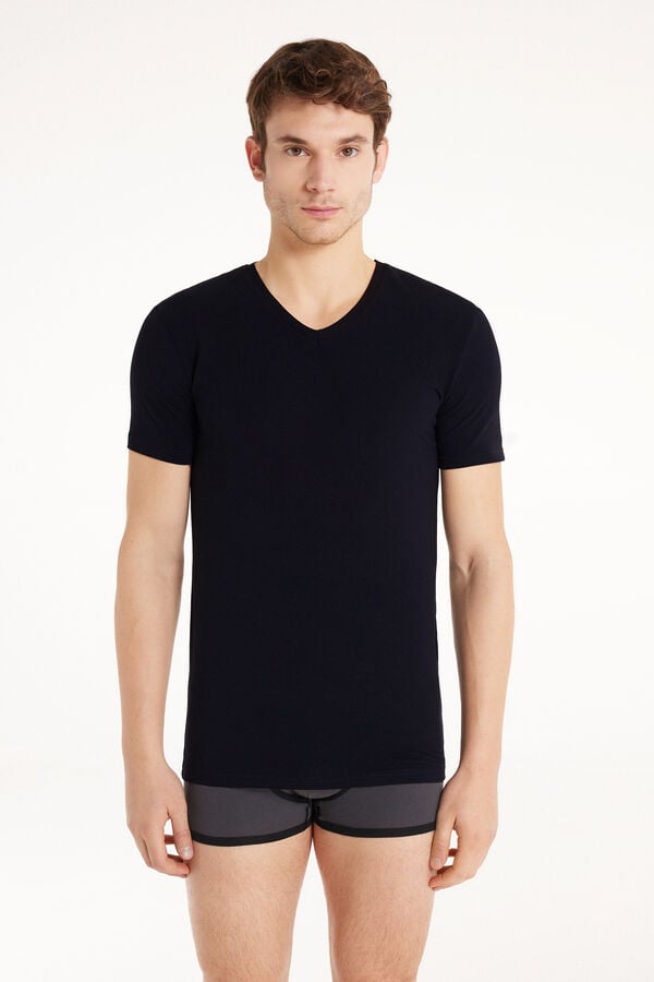 Tezenis Camiseta Escote Pico Algodón Elástico