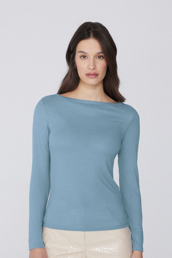 Tezenis Camiseta Manga Larga Escote Barco Canalé