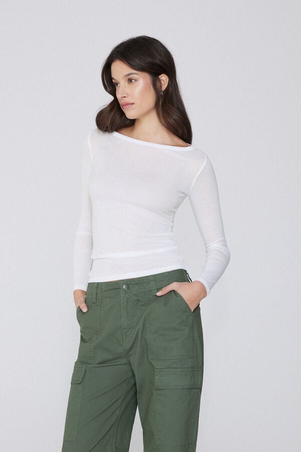 Tezenis Camiseta Manga Larga Escote Barco Canalé