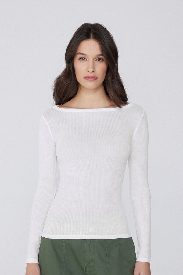 Tezenis Camiseta Manga Larga Escote Barco Canalé