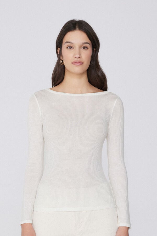 Tezenis Camiseta Manga Larga Escote Barco Canalé