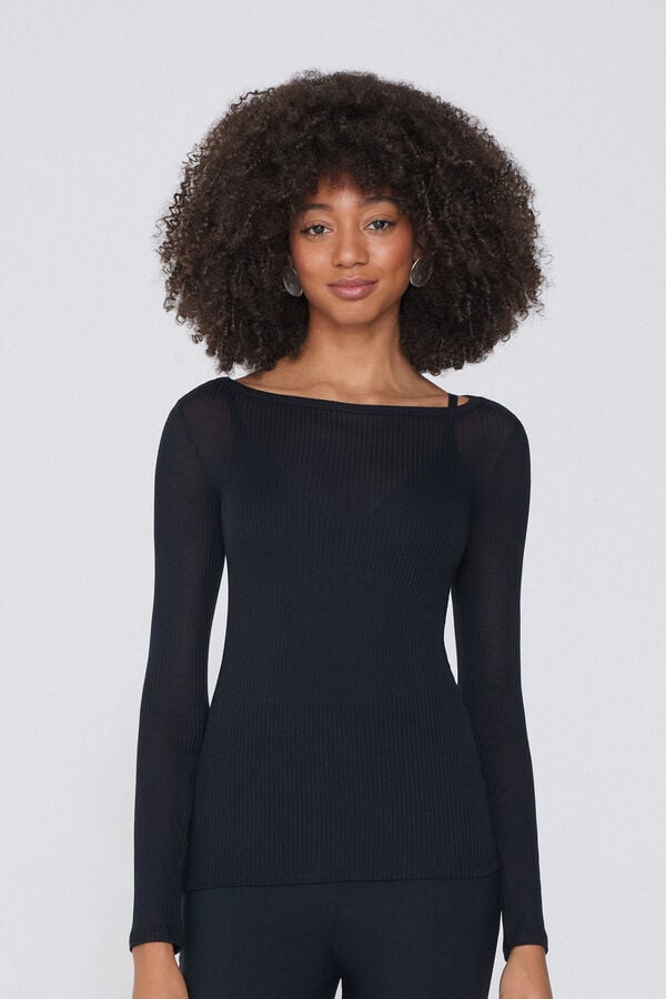 Tezenis Camiseta Manga Larga Escote Barco Canalé