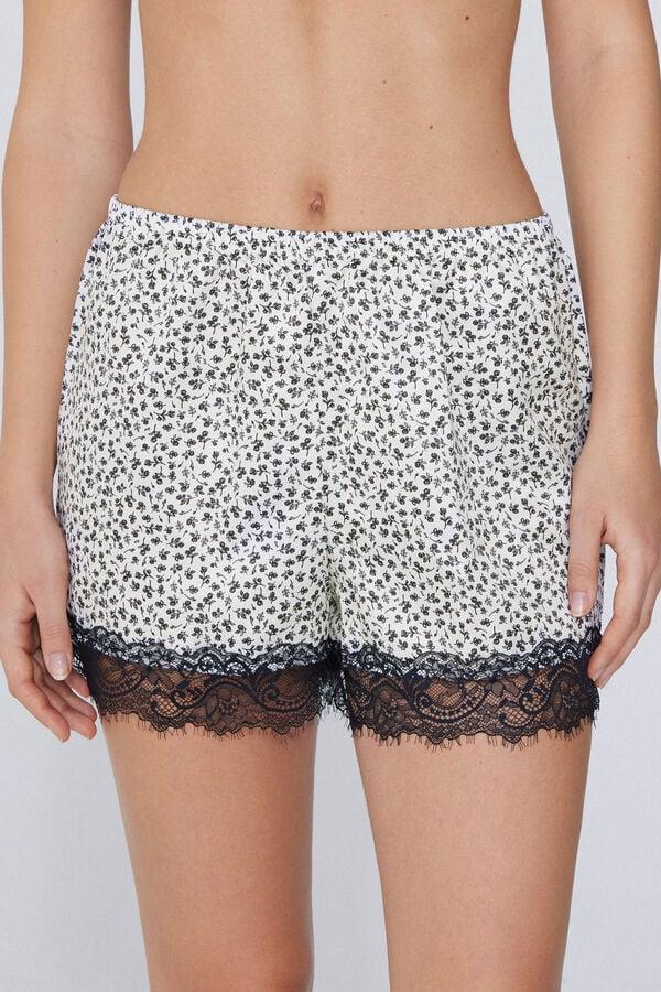 Tezenis Pantalón Corto de Raso Estampado y Encaje