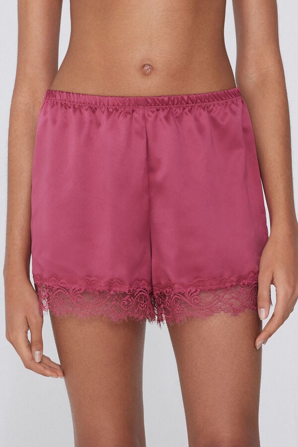 Tezenis Pantalón Corto de Raso y Encaje