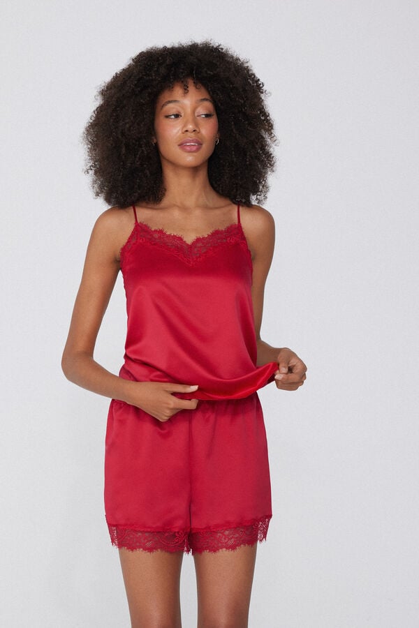 Tezenis Pantalón Corto De Raso Y Encaje