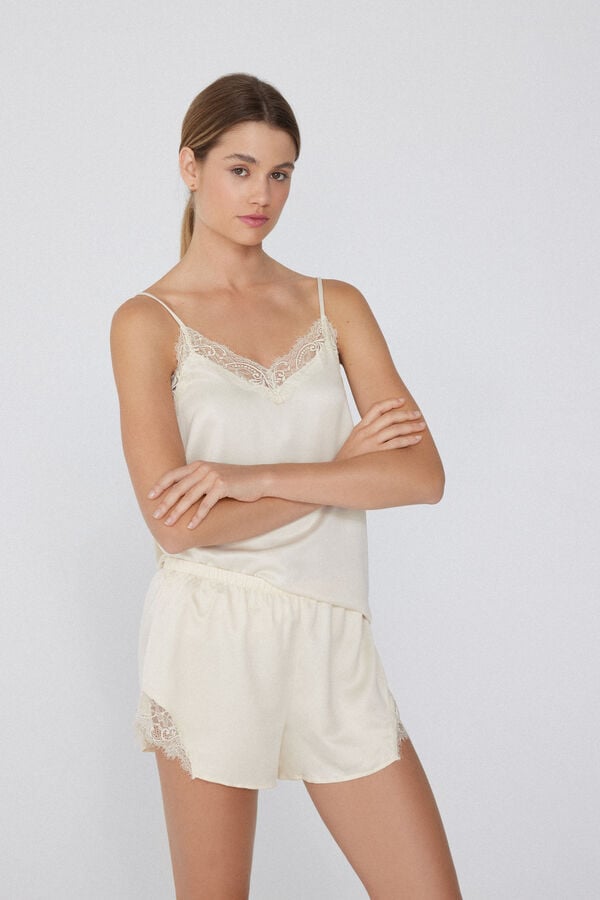 Tezenis Pantalón Corto De Raso Y Encaje