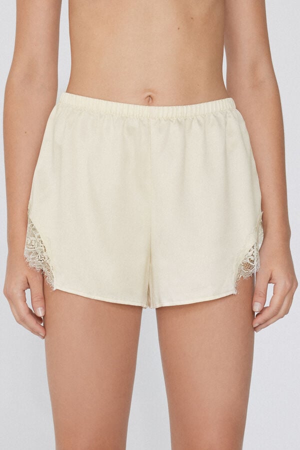 Tezenis Pantalón Corto de Raso y Encaje