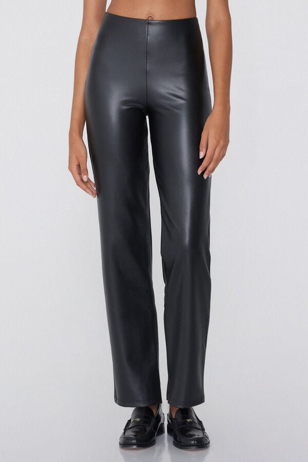 Tezenis Pantalón Largo Cintura Alta Efecto Piel