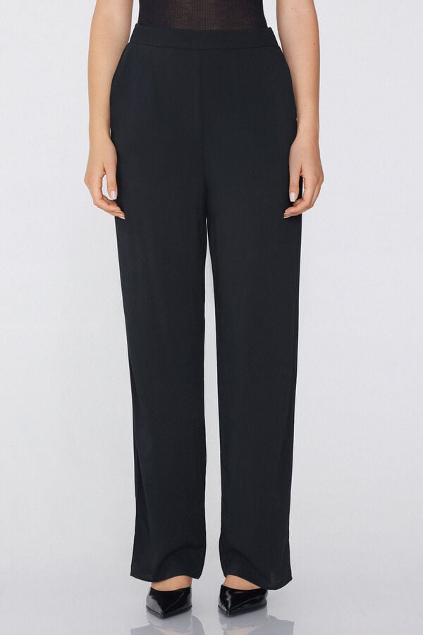 Tezenis Pantalón Largo Recto de Tela de Viscosa