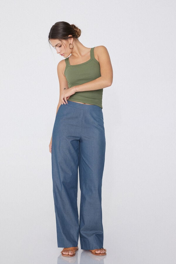 Tezenis Pantalón Palazzo De Tela Efecto Denim