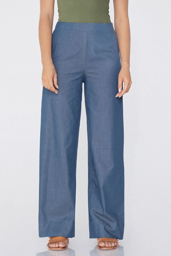 Tezenis Pantalón Palazzo de Tela Efecto Denim