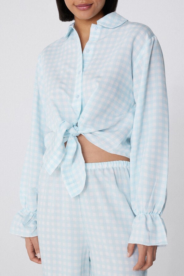 Tezenis Pijama Largo Abierto De Tela Con Volante