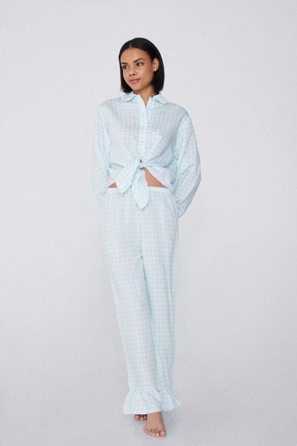 Tezenis Pijama Largo Abierto de Tela con Volante