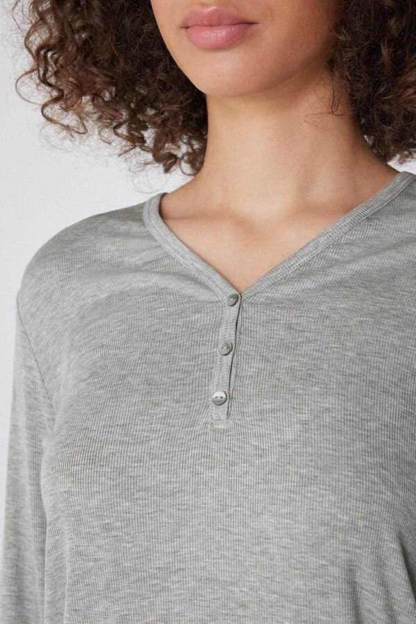 Tezenis Pijama Largo Canalé Escote Pico Abotonado