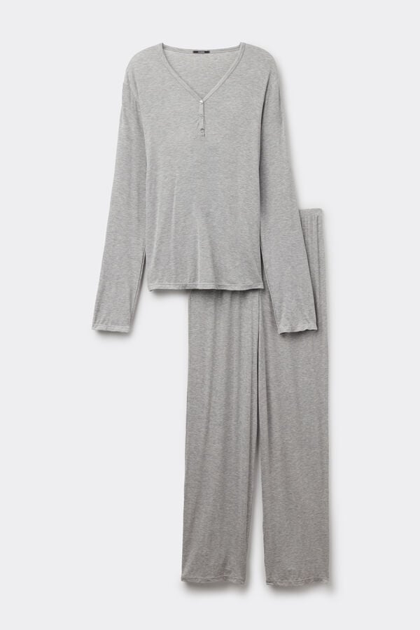 Tezenis Pijama Largo Canalé Escote Pico Abotonado