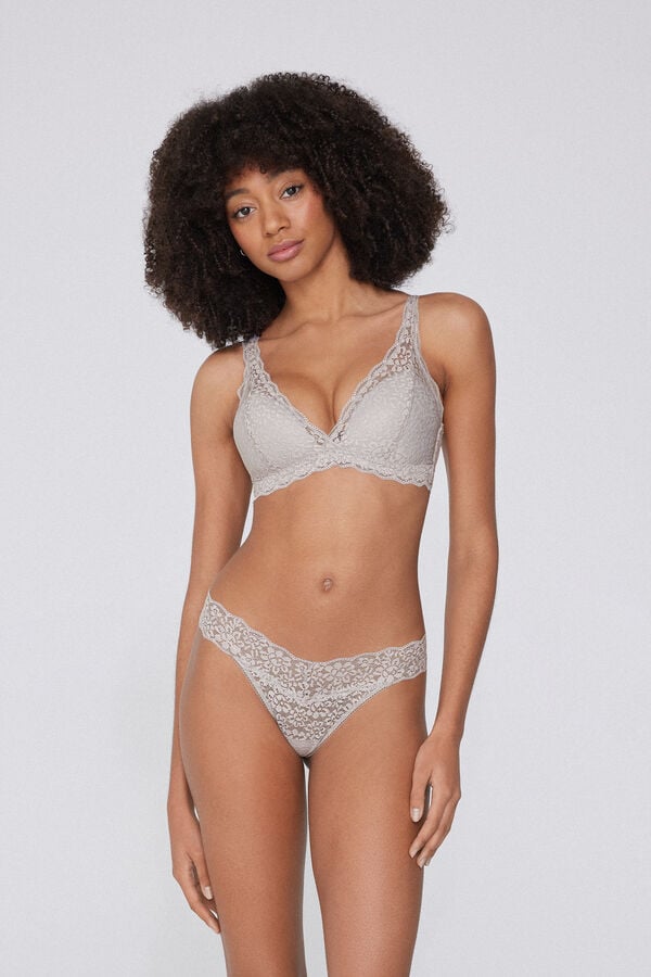 Tezenis Tanga De Cintura Alta Con Encaje Reciclado