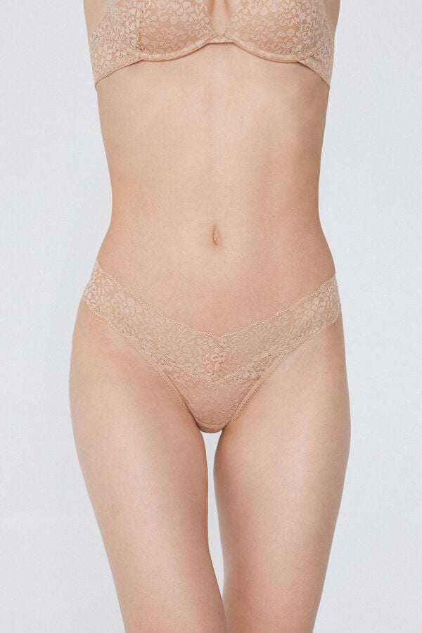 Tezenis Tanga de cintura alta con encaje reciclado