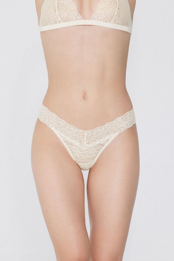 Tezenis Tanga de cintura alta con encaje reciclado