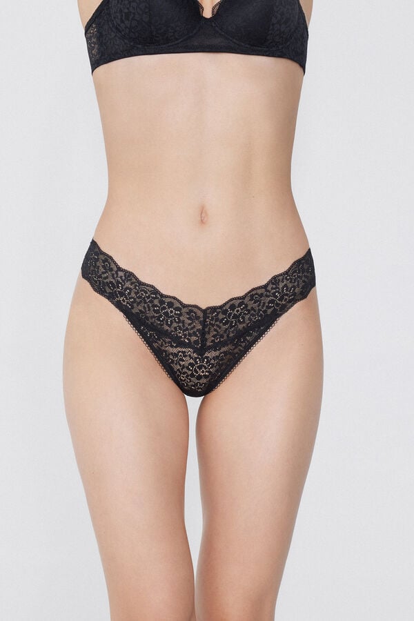 Tezenis Tanga de cintura alta con encaje reciclado