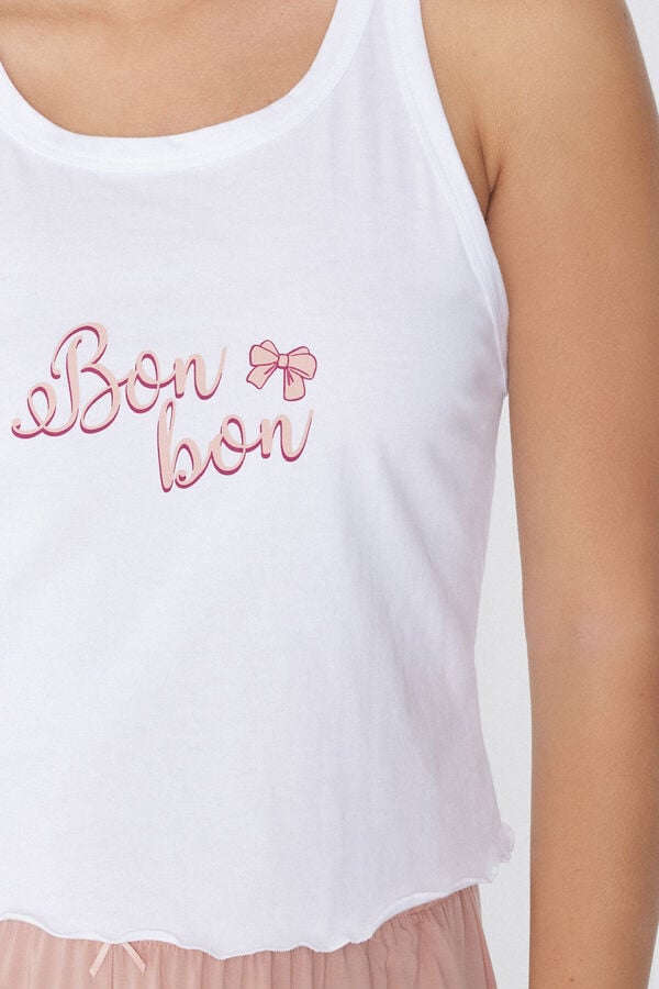 Tezenis Top Corto De Algodón Con Estampado Y Punto Festoneado