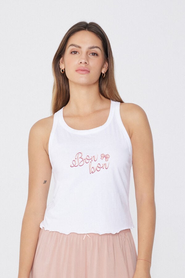 Tezenis Top Corto De Algodón Con Estampado Y Punto Festoneado