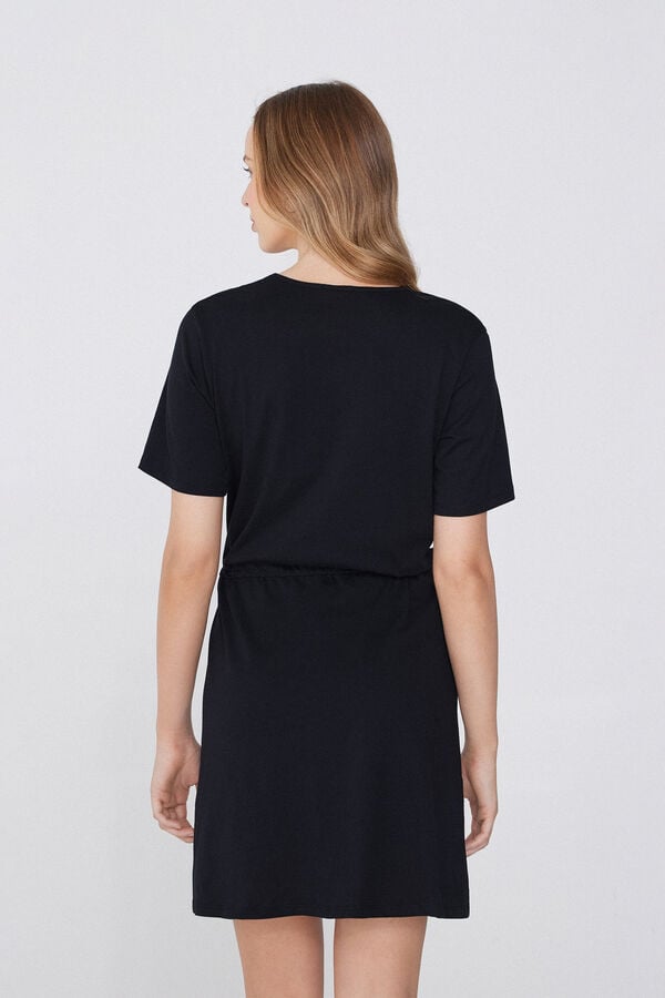 Tezenis Vestido Corto De Manga Corta De Algodón Con Escote Pico