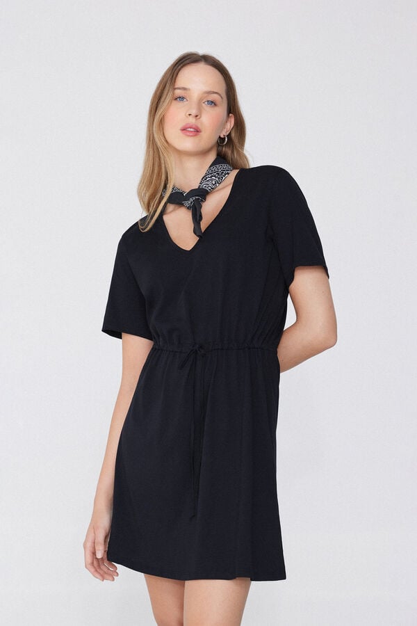 Tezenis Vestido Corto De Manga Corta De Algodón Con Escote Pico