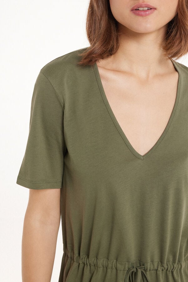 Tezenis Vestido Corto De Manga Corta De Algodón Con Escote Pico