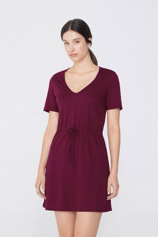 Tezenis Vestido Corto de Manga Corta de Algodón con Escote Pico