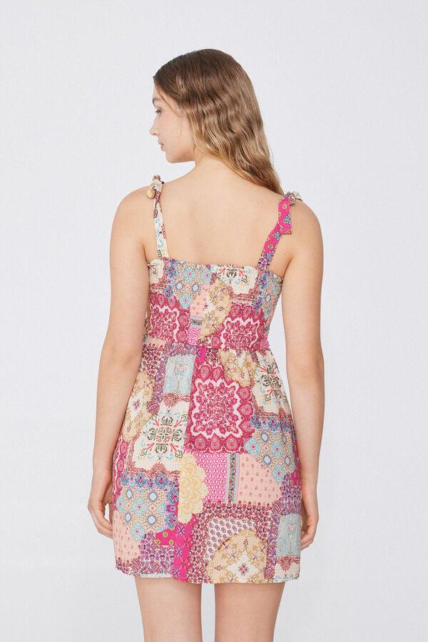 Tezenis Vestido Corto De Tela De Viscosa Con Punto Smock