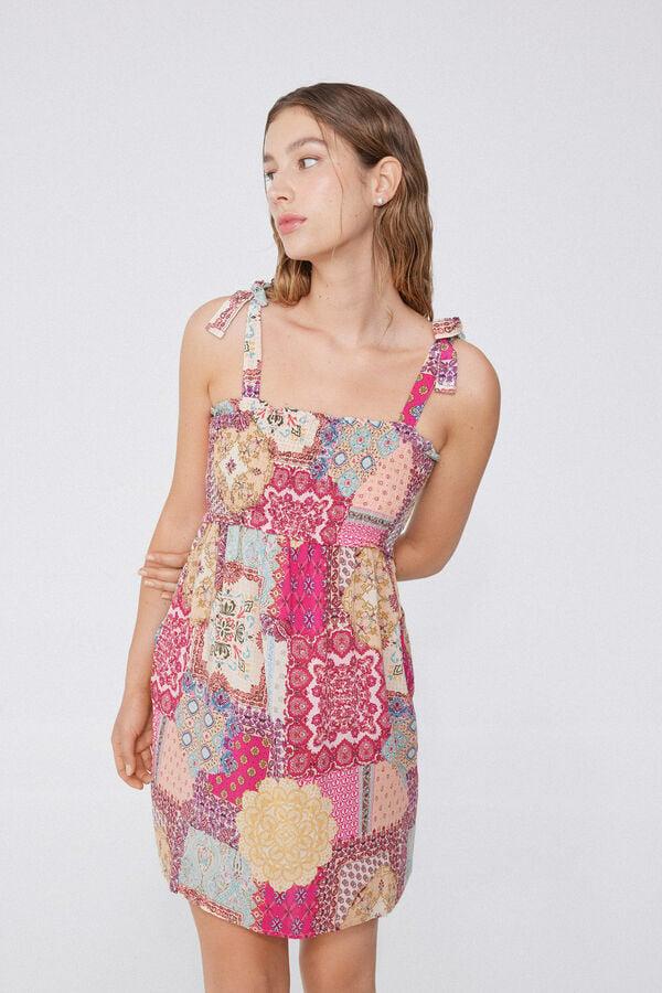 Tezenis Vestido Corto De Tela De Viscosa Con Punto Smock