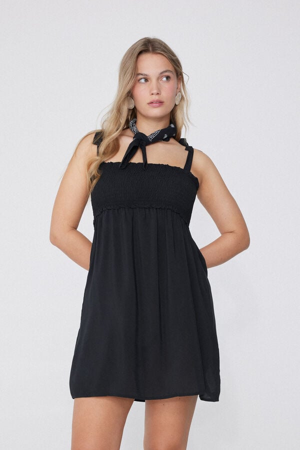 Tezenis Vestido Corto De Tela De Viscosa Con Punto Smock