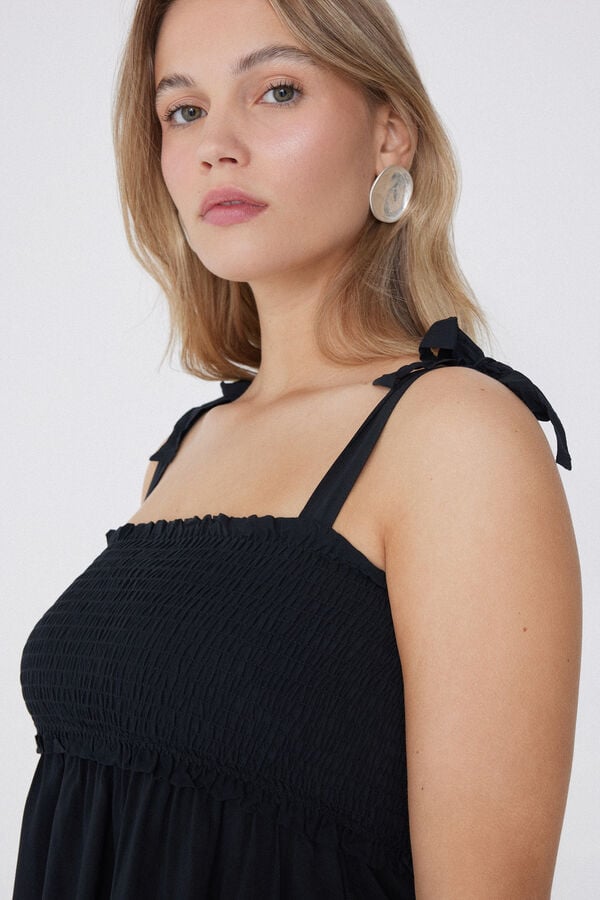 Tezenis Vestido Corto De Tela De Viscosa Con Punto Smock