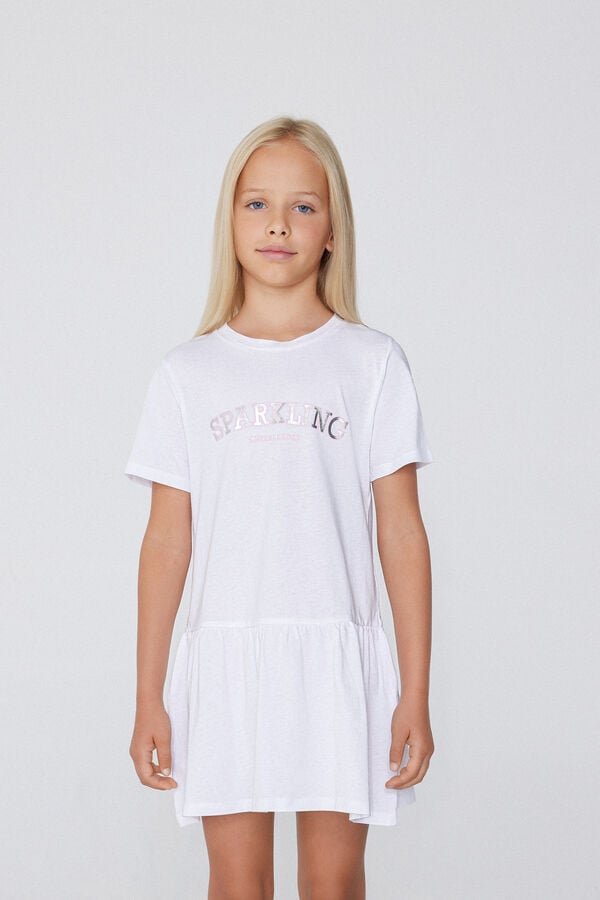 Tezenis Vestido De Manga Corta De Algodón Con Volante