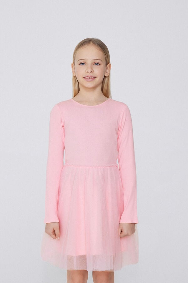 Tezenis Vestido Manga Larga Canalé Falda de Tul Niña