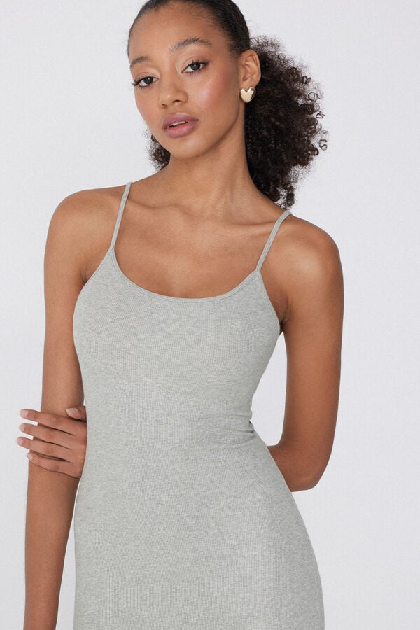 Tezenis Vestido Midi De Canalé De Algodón Con Tirantes Finos