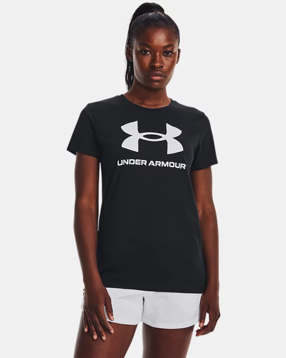 Under Armour Camiseta de manga corta con logotipo UA Rival para mujer  