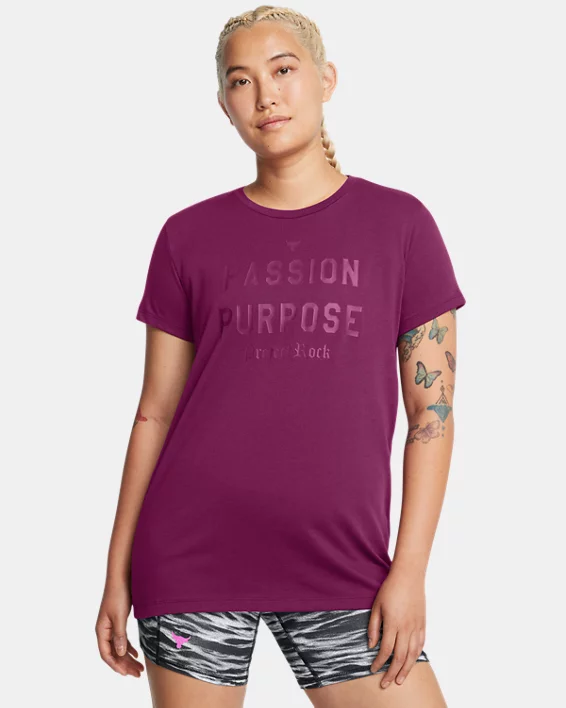 Under Armour Camiseta de manga corta Project Rock Heavyweight Passion para mujer  