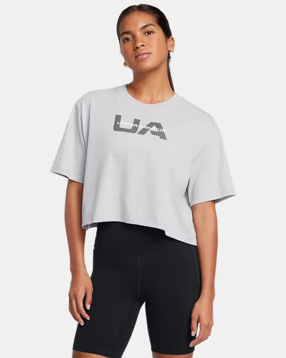 Under Armour Camiseta de manga corta UA Boxy Crop Branded para mujer  