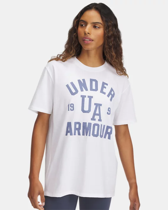 Under Armour Camiseta de manga corta UA Heavyweight Oversized Collegiate para mujer  