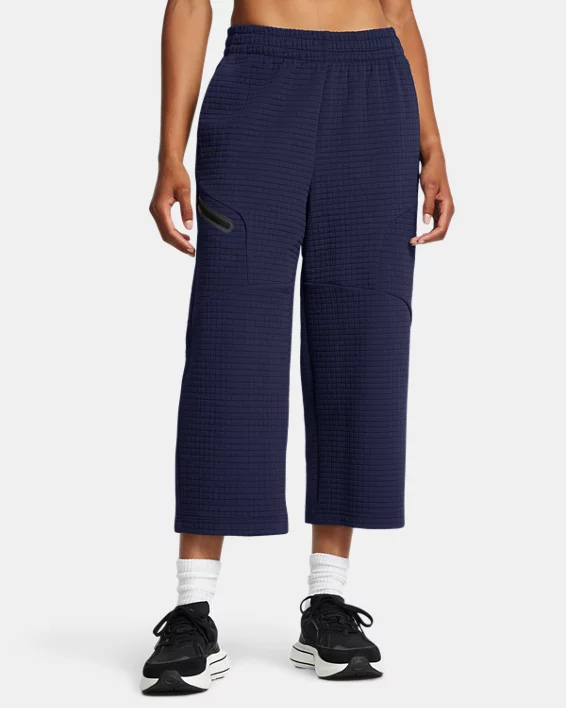 Under Armour Pantalón UA Unstoppable Fleece Grid Wide Leg Crop para mujer  