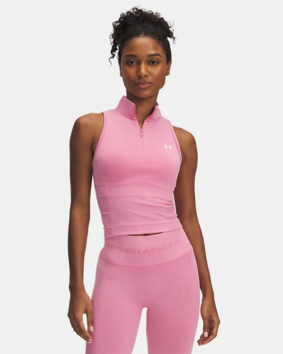 Under Armour Parte superior con cremallera de efecto lavado sin costuras ni mangas UA Vanish para mujer  