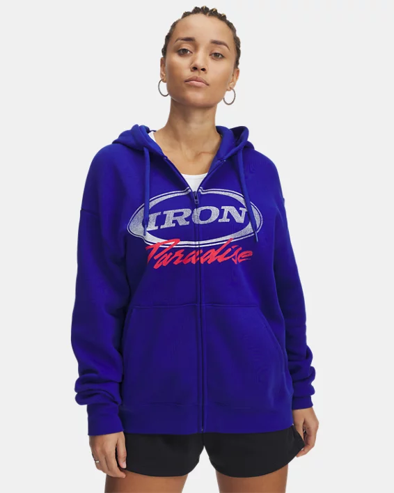 Under Armour Sudadera con cremallera completa Project Rock Iron Paradise para mujer  